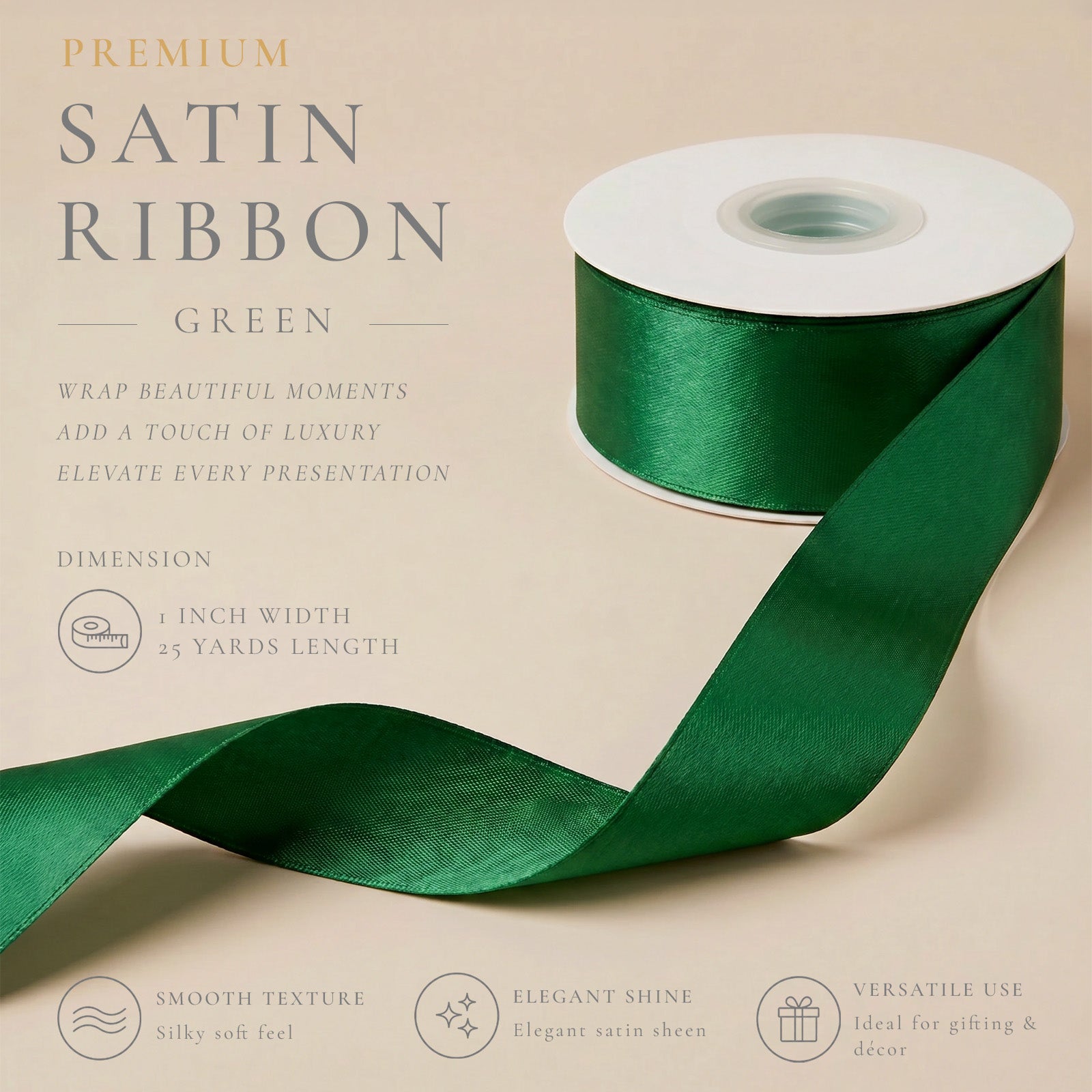 Wrapables Gift Wrapping, Wedding Decor, Floral Bouquets, DIY Crafts Satin Ribbon 1 Inch x 50 Yards (Set of 2), Greens