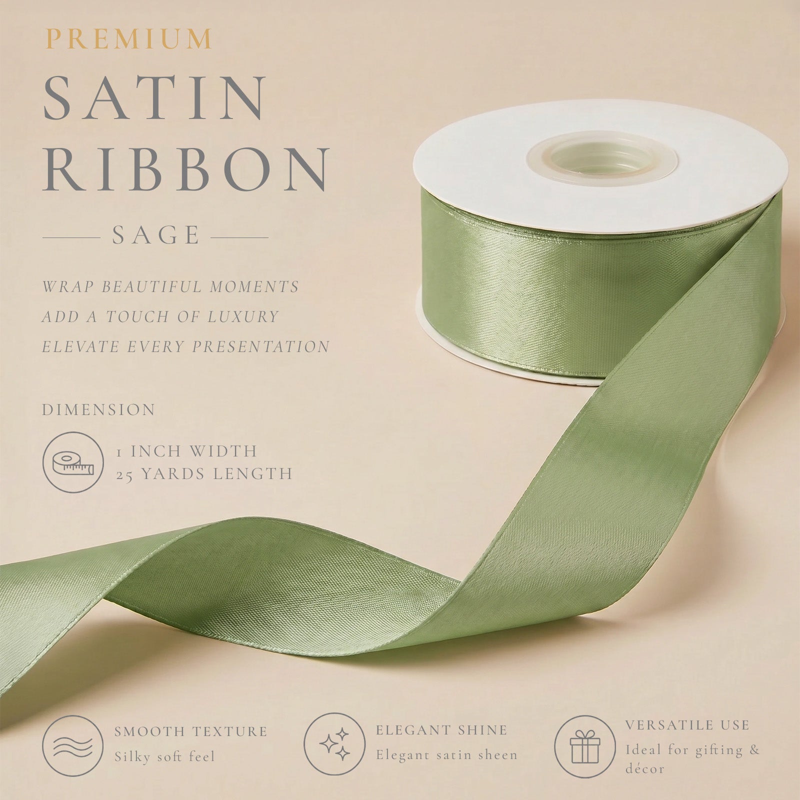 Wrapables Gift Wrapping, Wedding Decor, Floral Bouquets, DIY Crafts Satin Ribbon 1 Inch x 50 Yards (Set of 2), Greens