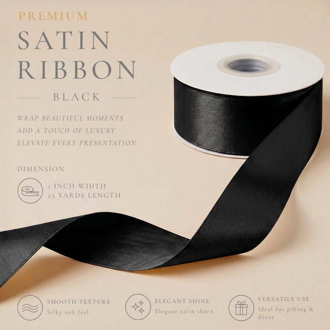 Wrapables Gift Wrapping, Wedding Decor, Floral Bouquets, DIY Crafts Satin Ribbon 1 Inch x 50 Yards (Set of 2), Black Tie