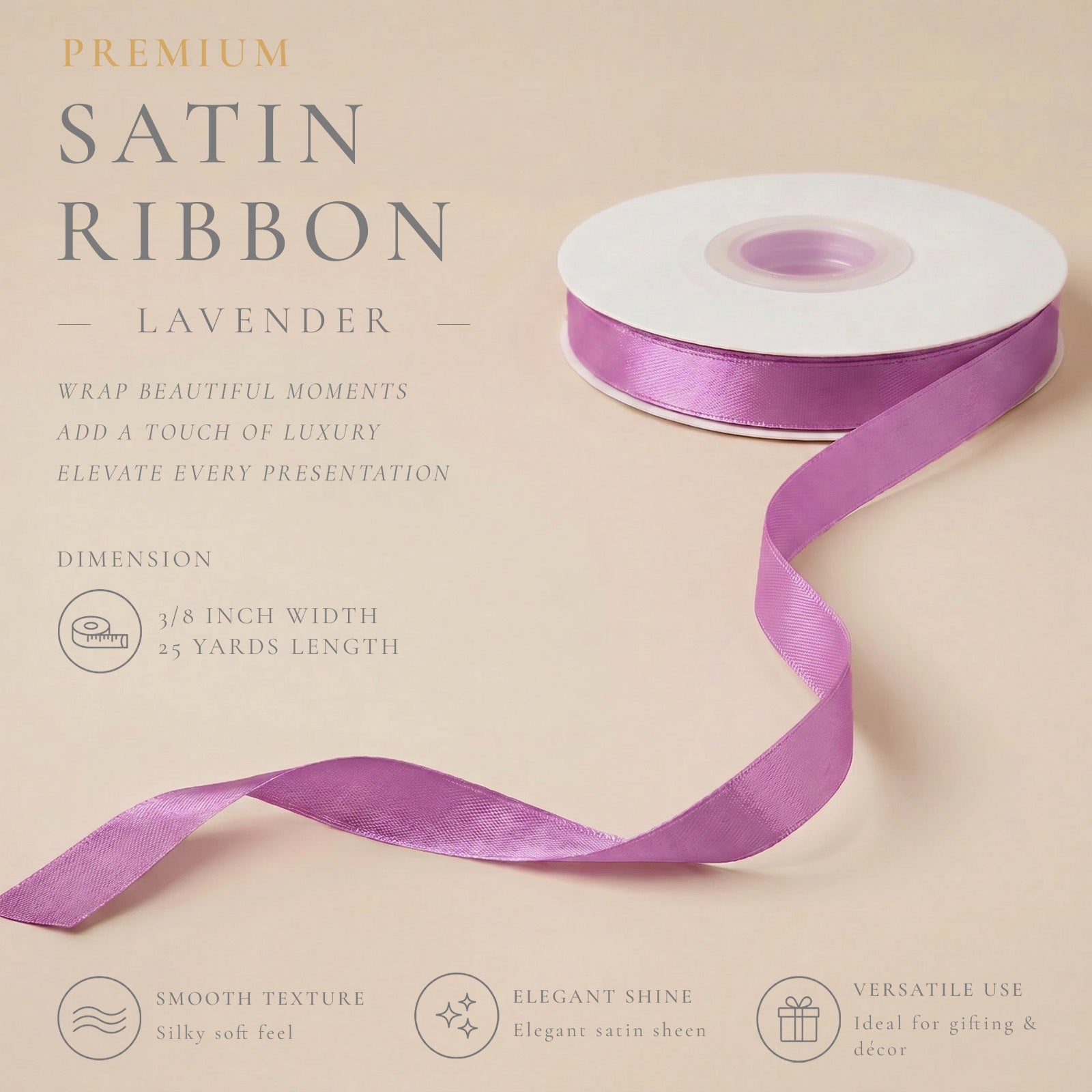 Wrapables Gift Wrapping, Wedding Decor, Floral Bouquets, DIY Crafts Satin Ribbon 3/8 Inch x 75 Yards (Set of 3), Purples