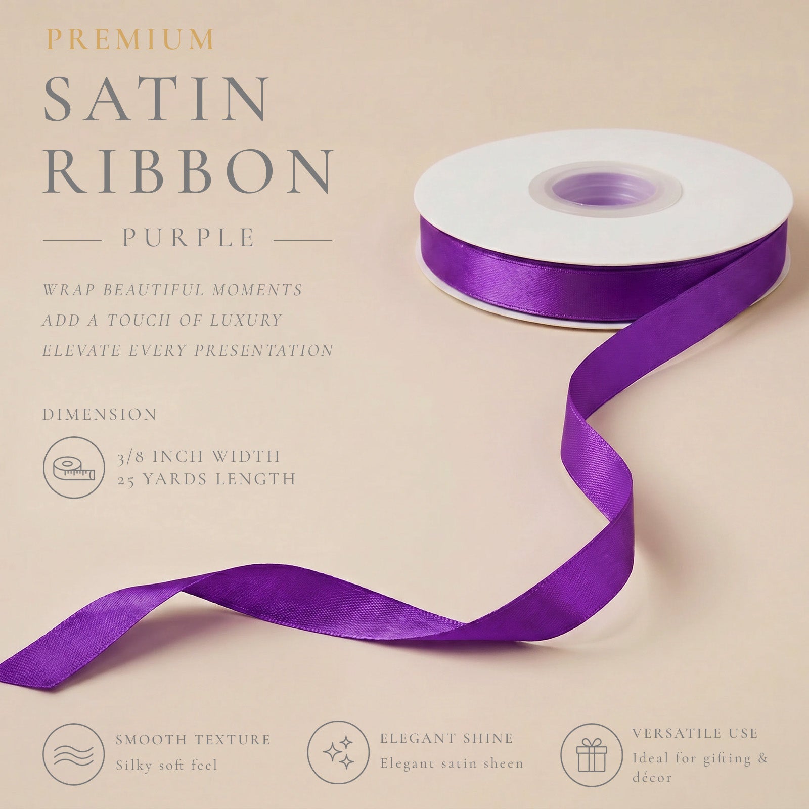 Wrapables Gift Wrapping, Wedding Decor, Floral Bouquets, DIY Crafts Satin Ribbon 3/8 Inch x 75 Yards (Set of 3), Purples