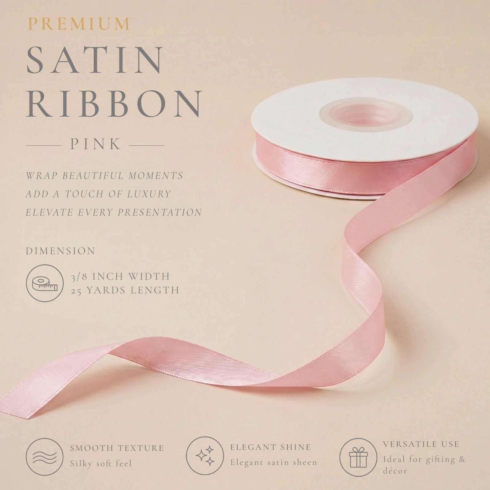 Wrapables Gift Wrapping, Wedding Decor, Floral Bouquets, DIY Crafts Satin Ribbon 3/8 Inch x 75 Yards (Set of 3), Pinks
