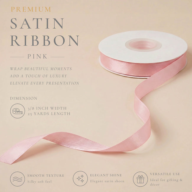 Wrapables Gift Wrapping, Wedding Decor, Floral Bouquets, DIY Crafts Satin Ribbon 3/8 Inch x 75 Yards (Set of 3), Pinks