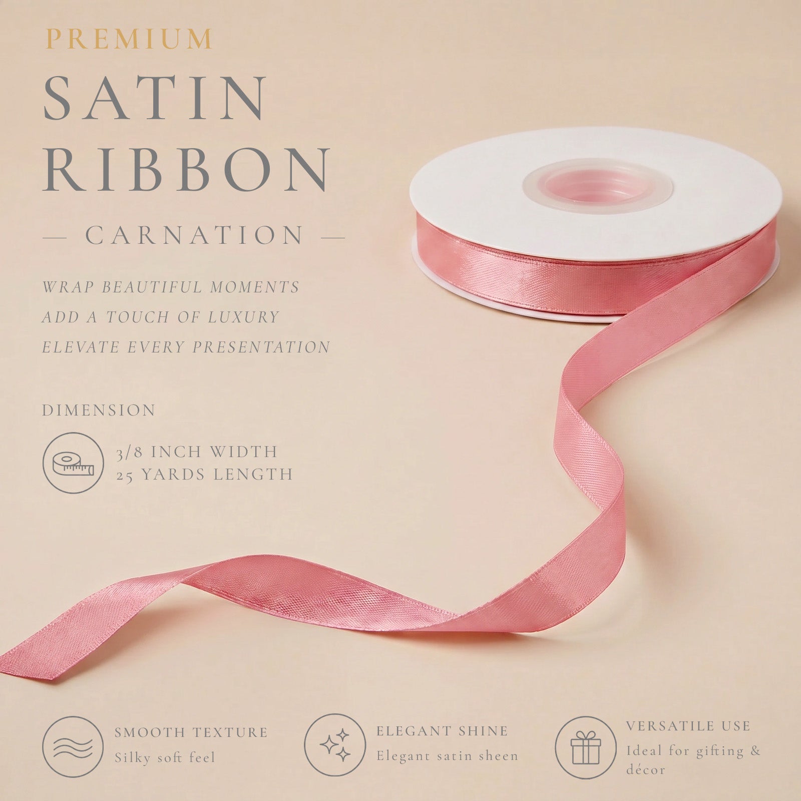 Wrapables Gift Wrapping, Wedding Decor, Floral Bouquets, DIY Crafts Satin Ribbon 3/8 Inch x 75 Yards (Set of 3), Pinks