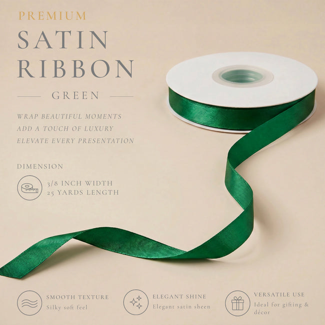 Wrapables Gift Wrapping, Wedding Decor, Floral Bouquets, DIY Crafts Satin Ribbon 3/8 Inch x 75 Yards (Set of 3), Greens