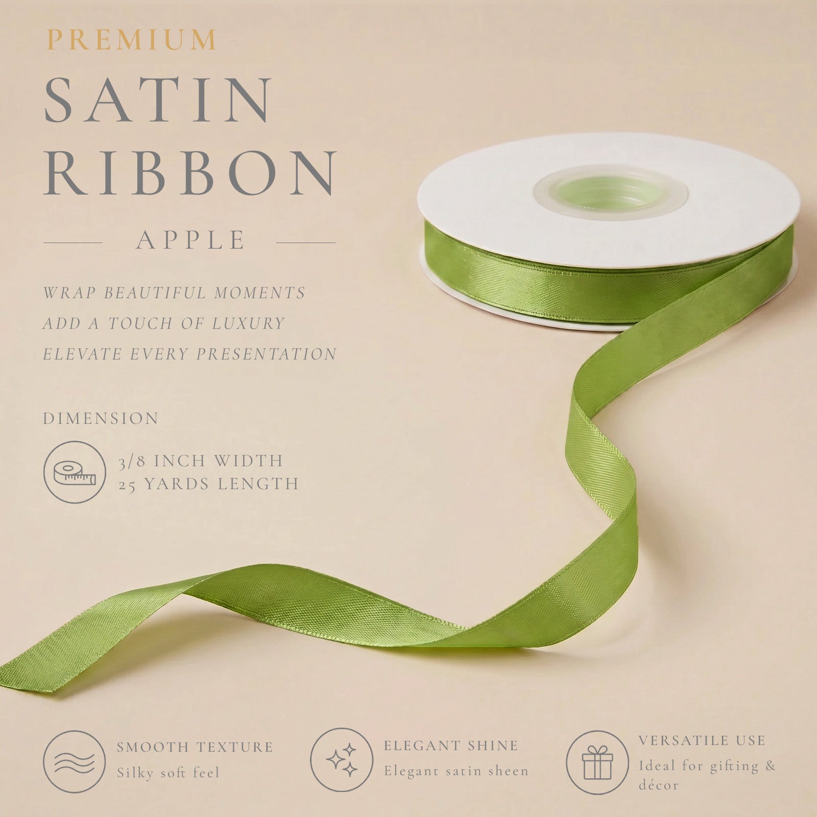 Wrapables Gift Wrapping, Wedding Decor, Floral Bouquets, DIY Crafts Satin Ribbon 3/8 Inch x 75 Yards (Set of 3), Greens