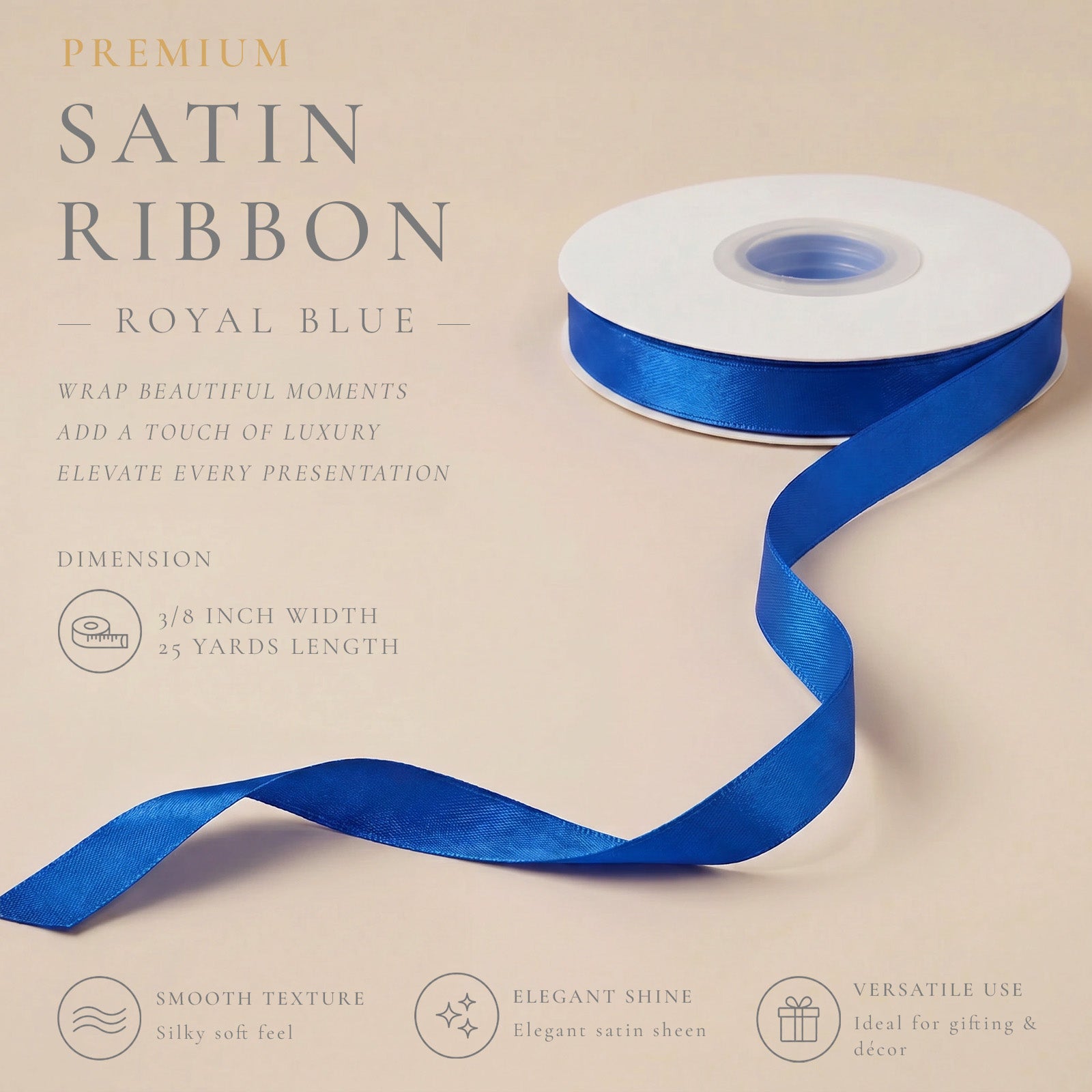 Wrapables Gift Wrapping, Wedding Decor, Floral Bouquets, DIY Crafts Satin Ribbon 3/8 Inch x 75 Yards (Set of 3), Blues