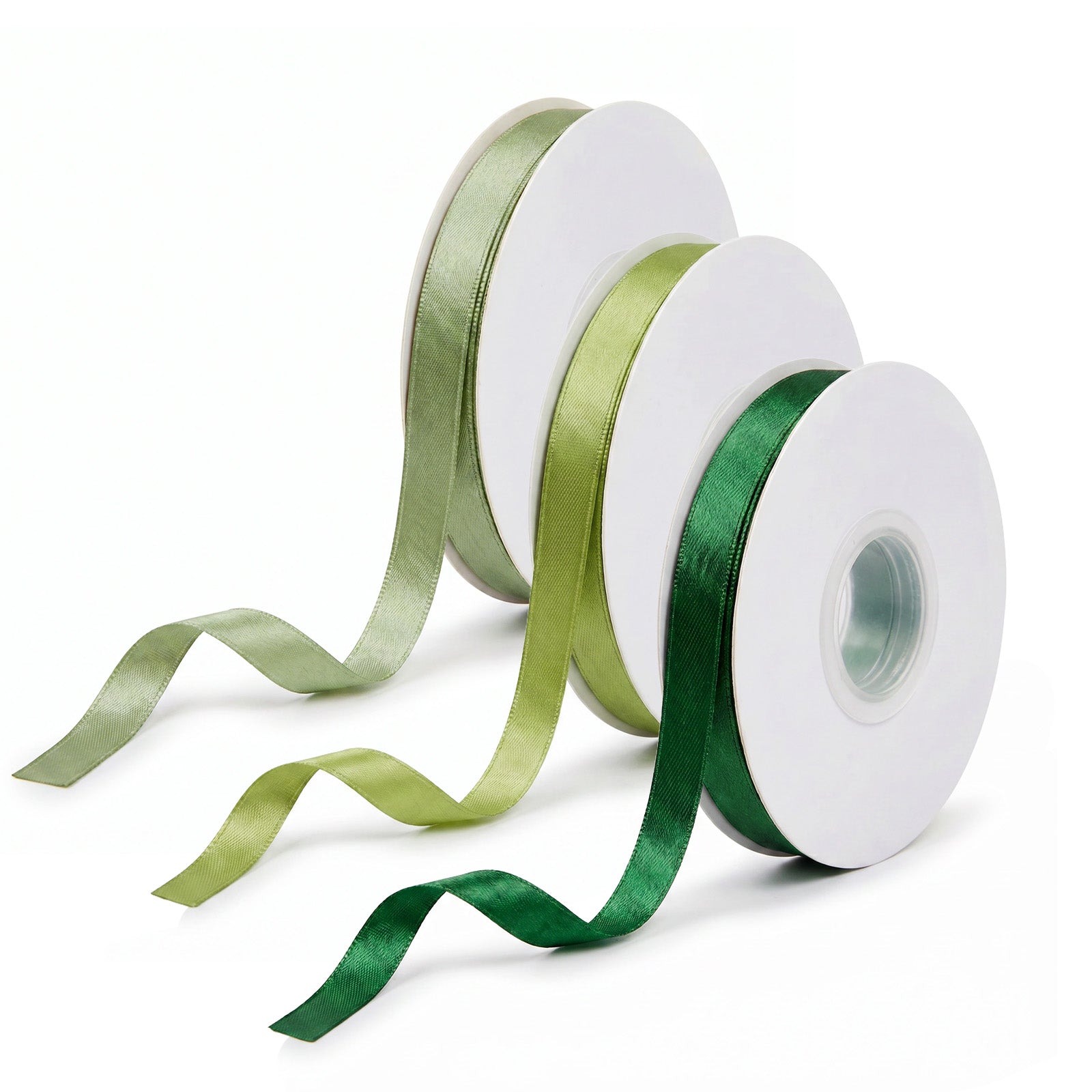 Wrapables Gift Wrapping, Wedding Decor, Floral Bouquets, DIY Crafts Satin Ribbon 3/8 Inch x 75 Yards (Set of 3), Greens