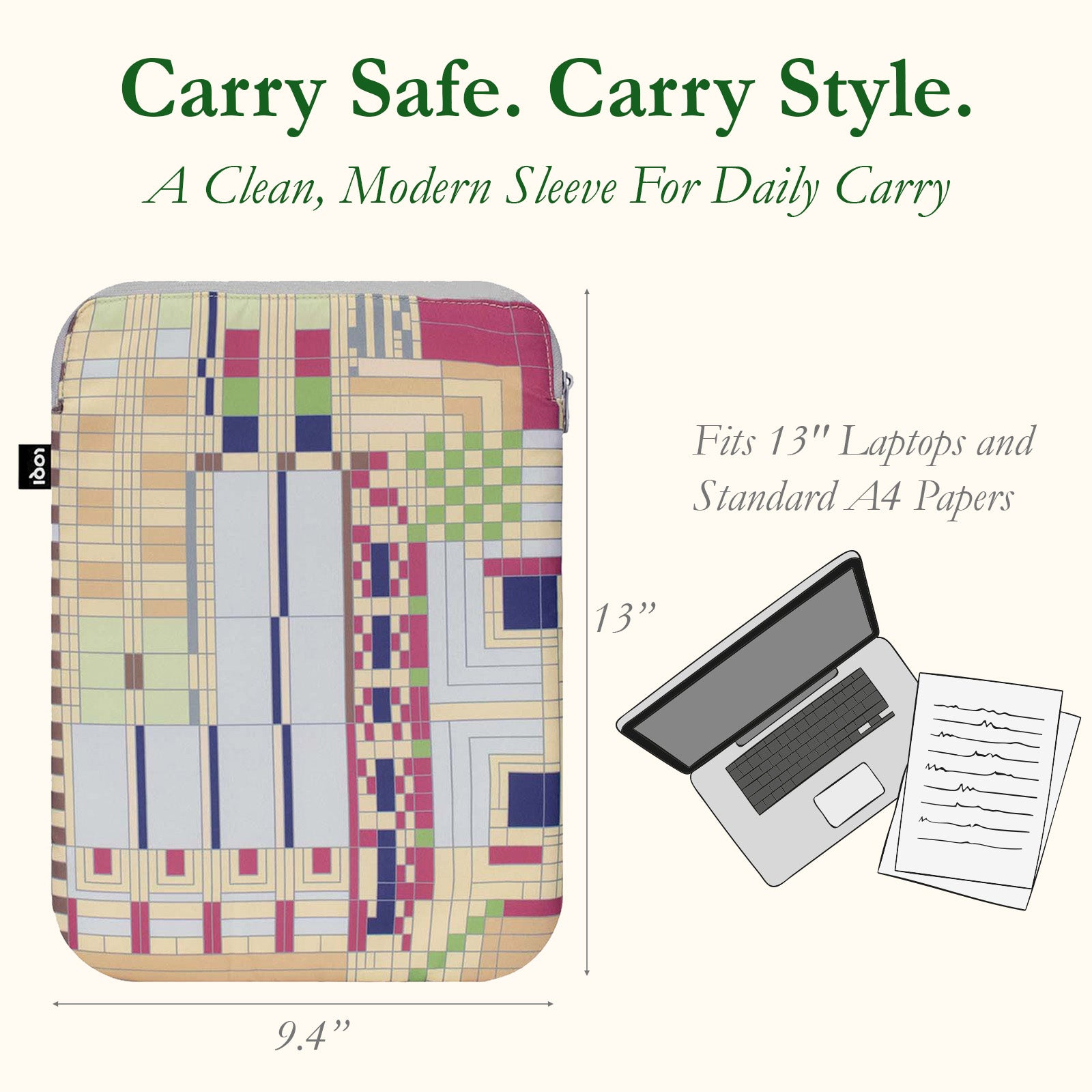 LOQI FRANK LLOYD WRIGHT Old Fashion Windows Recycled Laptop Sleeve