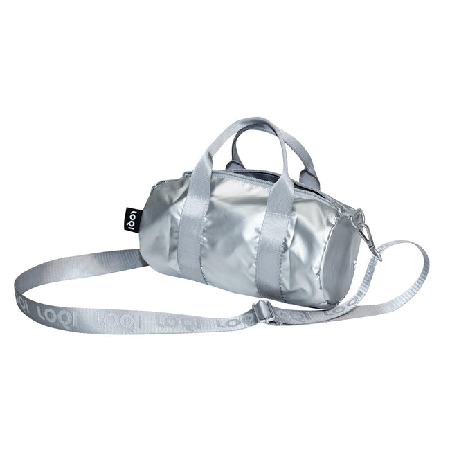 LOQI METALLIC Silver Small Weekender, Handbag, Crossbody Bag, Sling Bag