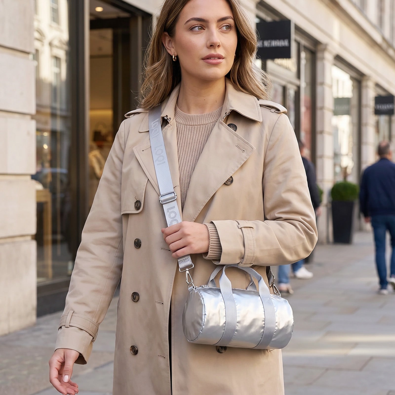 LOQI METALLIC Silver Small Weekender, Handbag, Crossbody Bag, Sling Bag