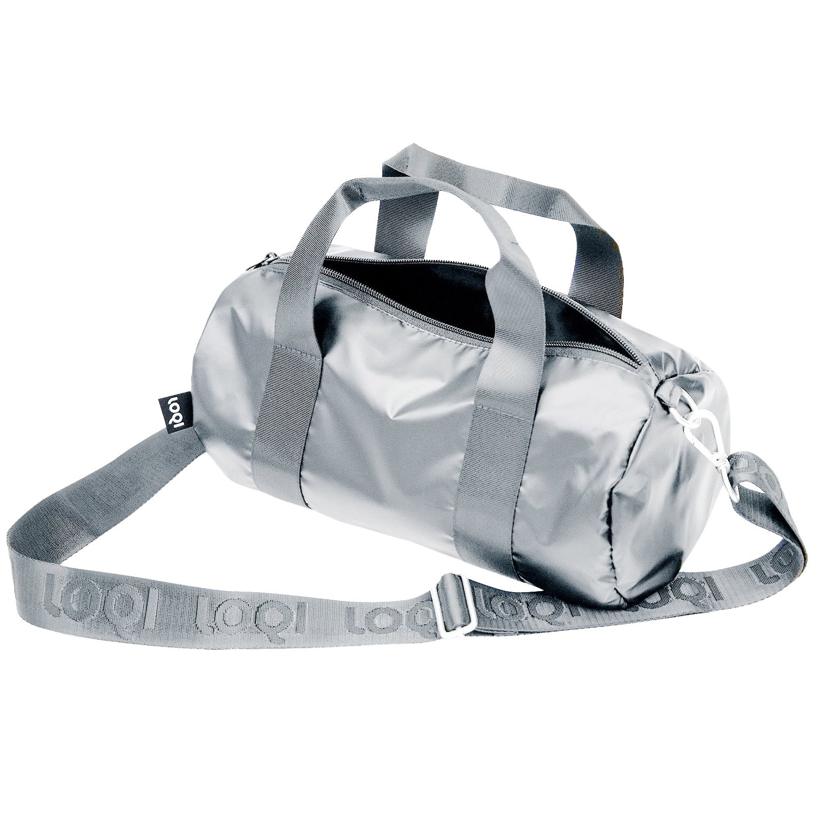 LOQI METALLIC Silver Medium Weekender, Handbag, Crossbody Bag