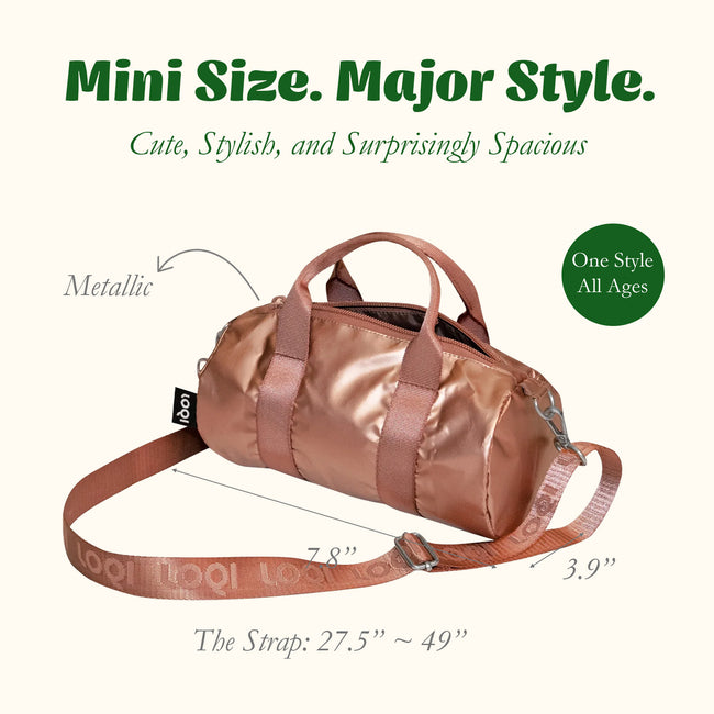 LOQI METALLIC Rose Gold Small Weekender, Handbag, Crossbody Bag, Sling Bag