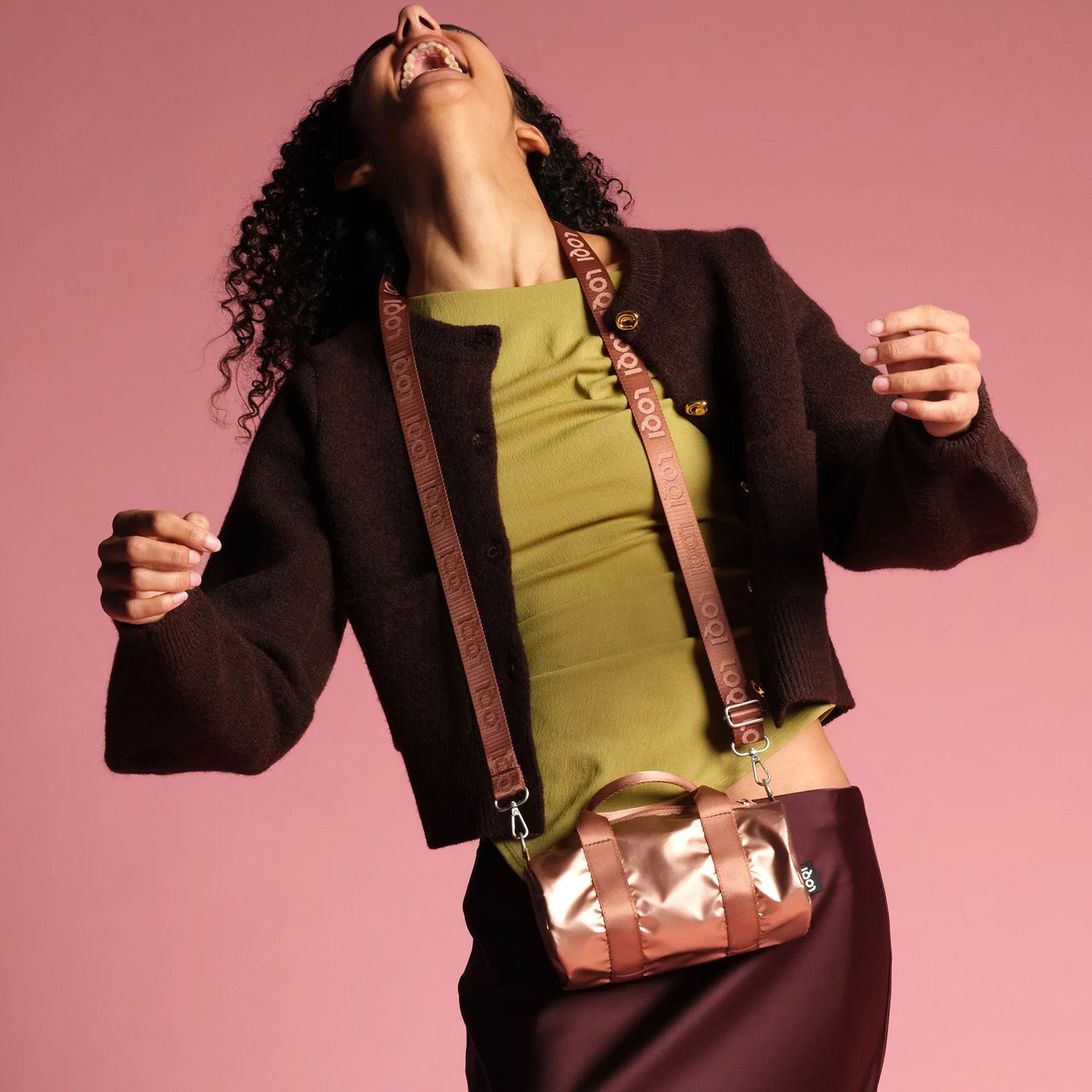 LOQI METALLIC Rose Gold Small Weekender, Handbag, Crossbody Bag, Sling Bag