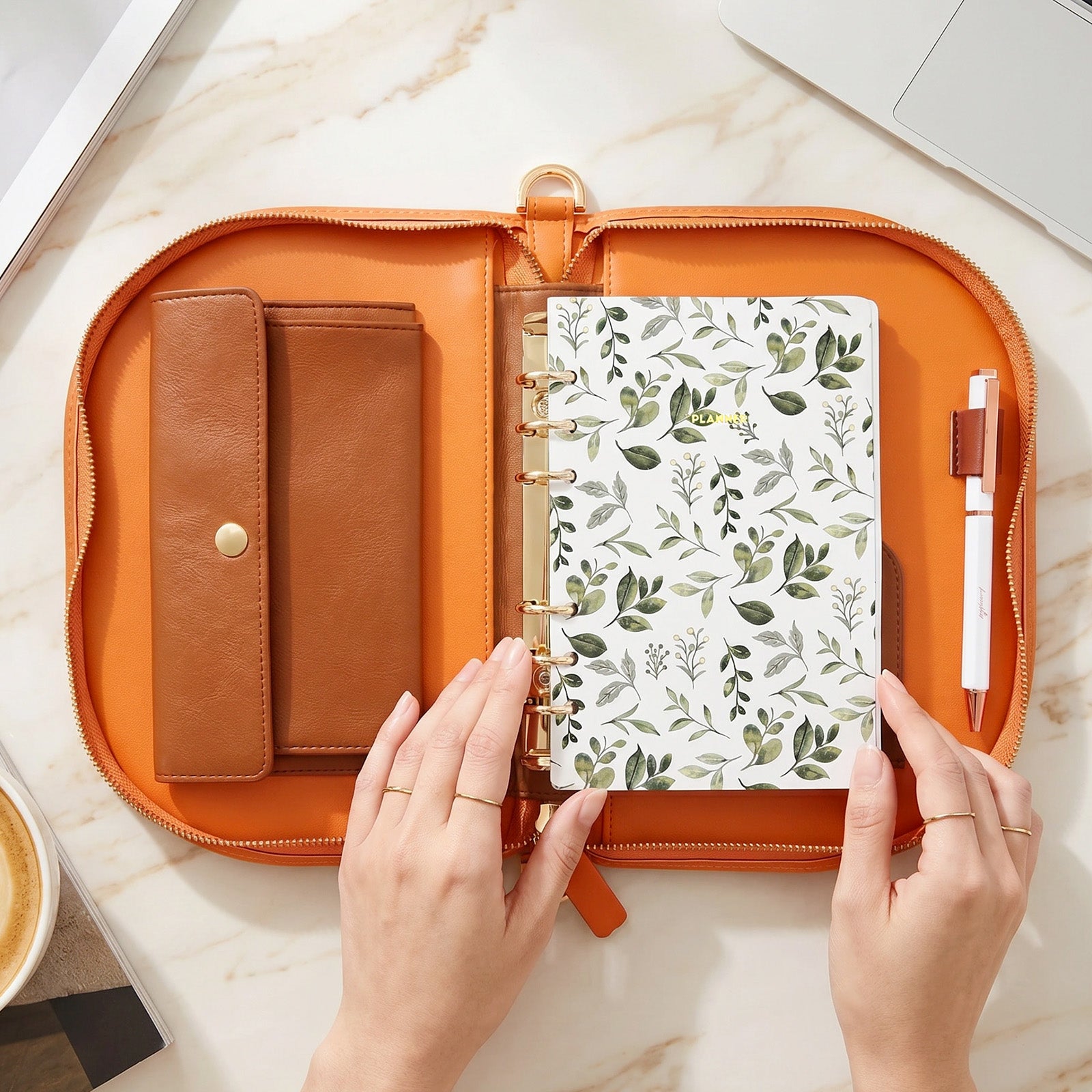 Wrapables A6 Shoulder Planner and Journal Bag, Refillable Undated Daily/Weekly Hardcover Premium Planner, Lined Journal Notebook, Orange Poppy