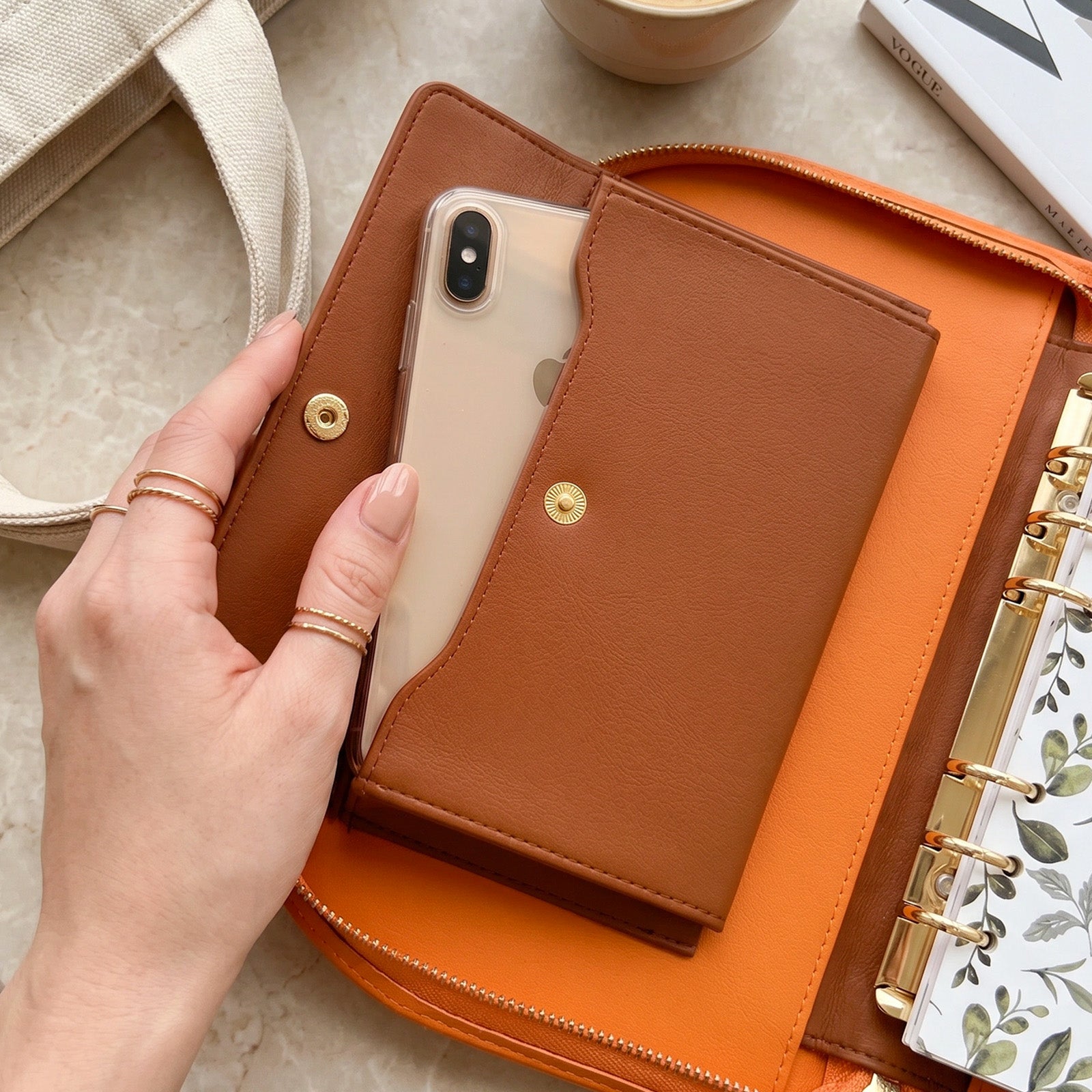 Wrapables A6 Shoulder Planner and Journal Bag, Refillable Undated Daily/Weekly Hardcover Premium Planner, Lined Journal Notebook, Orange Poppy