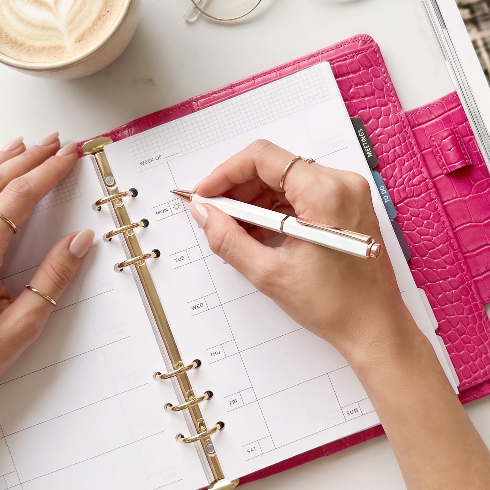 Wrapables A5 PU Leather Croc-Embossed Planner and Journal Clutch, Refillable 6-Ring Binder for Work and Organization, Rose Pink