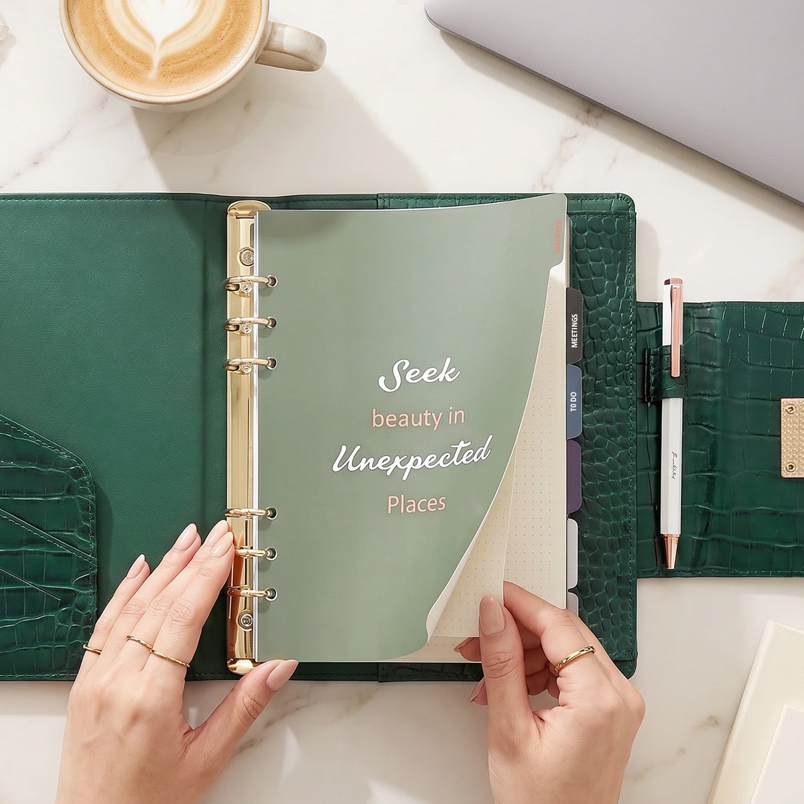 Wrapables A5 PU Leather Croc-Embossed Planner and Journal Clutch, Refillable 6-Ring Binder for Work and Organization, Emerald Luxe