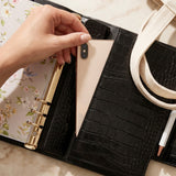 Wrapables Undated Daily/Weekly Planner, Journal Notebook, A5 Croc-Embossed Refillable Hardcover Premium Planner, Journal Clutch, Classic Noir