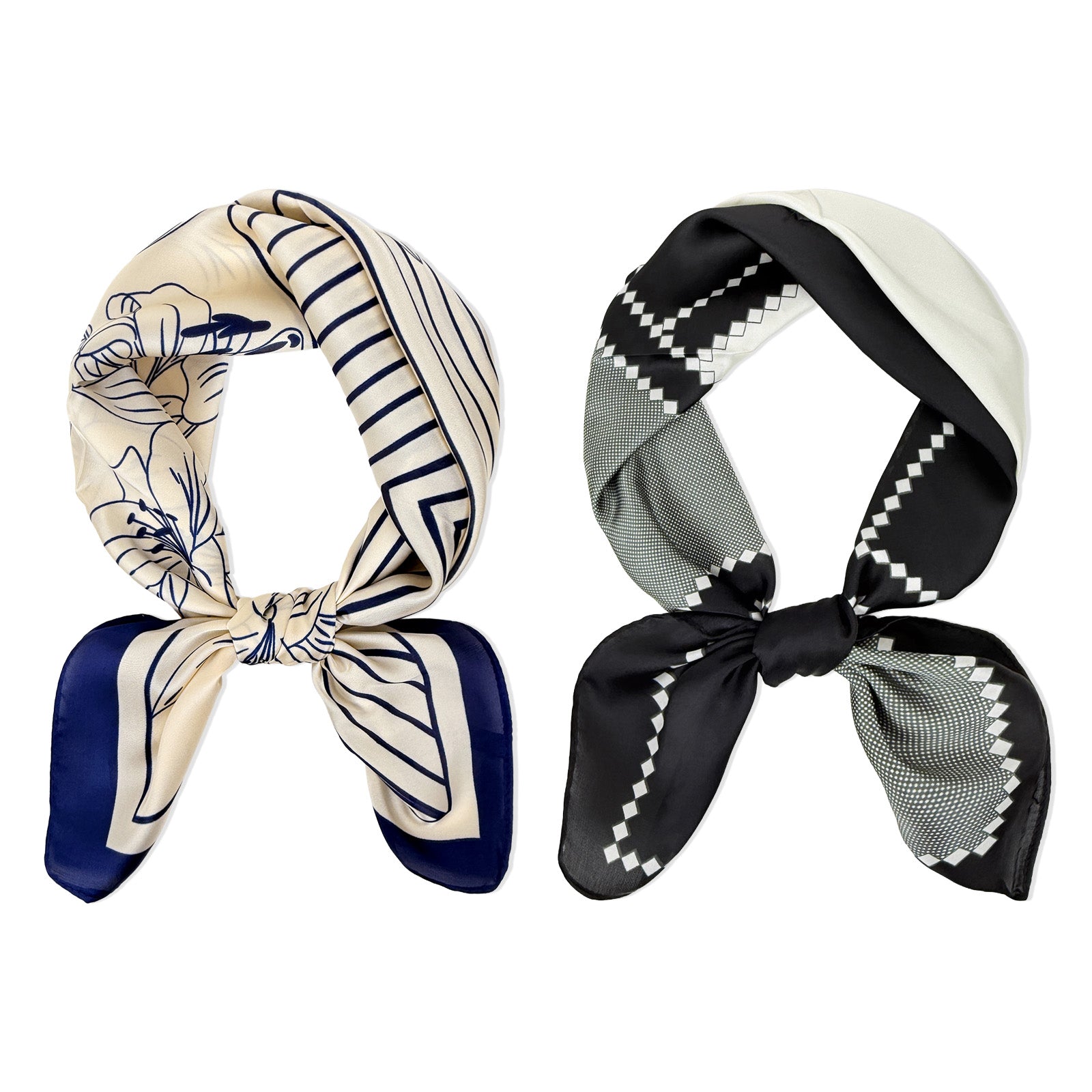 Wrapables Womens 2 Piece Silky Feeling Satin Square Scarf Set, 26.5x26.5 Inch Neckerchief, Lilies Gray