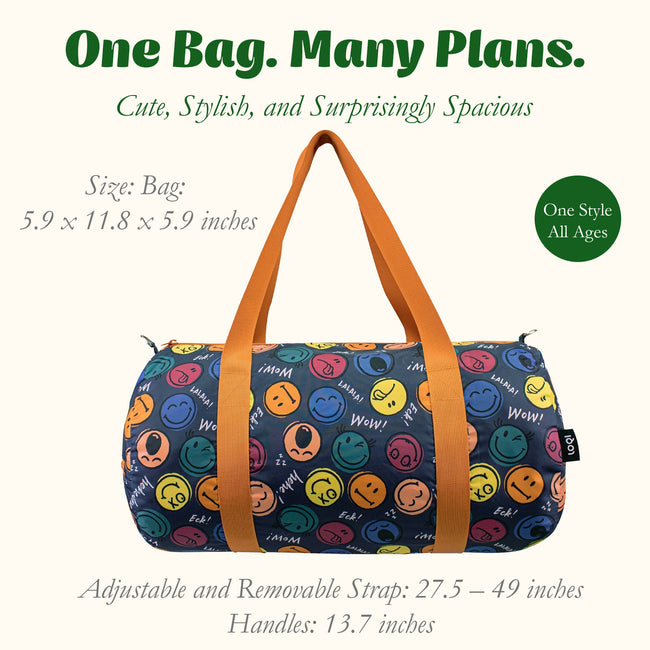 LOQI SMILEY Boys and Girls Recycled Weekender, Duffle Bag, Travel Carry-On Bag, Overnight Bag