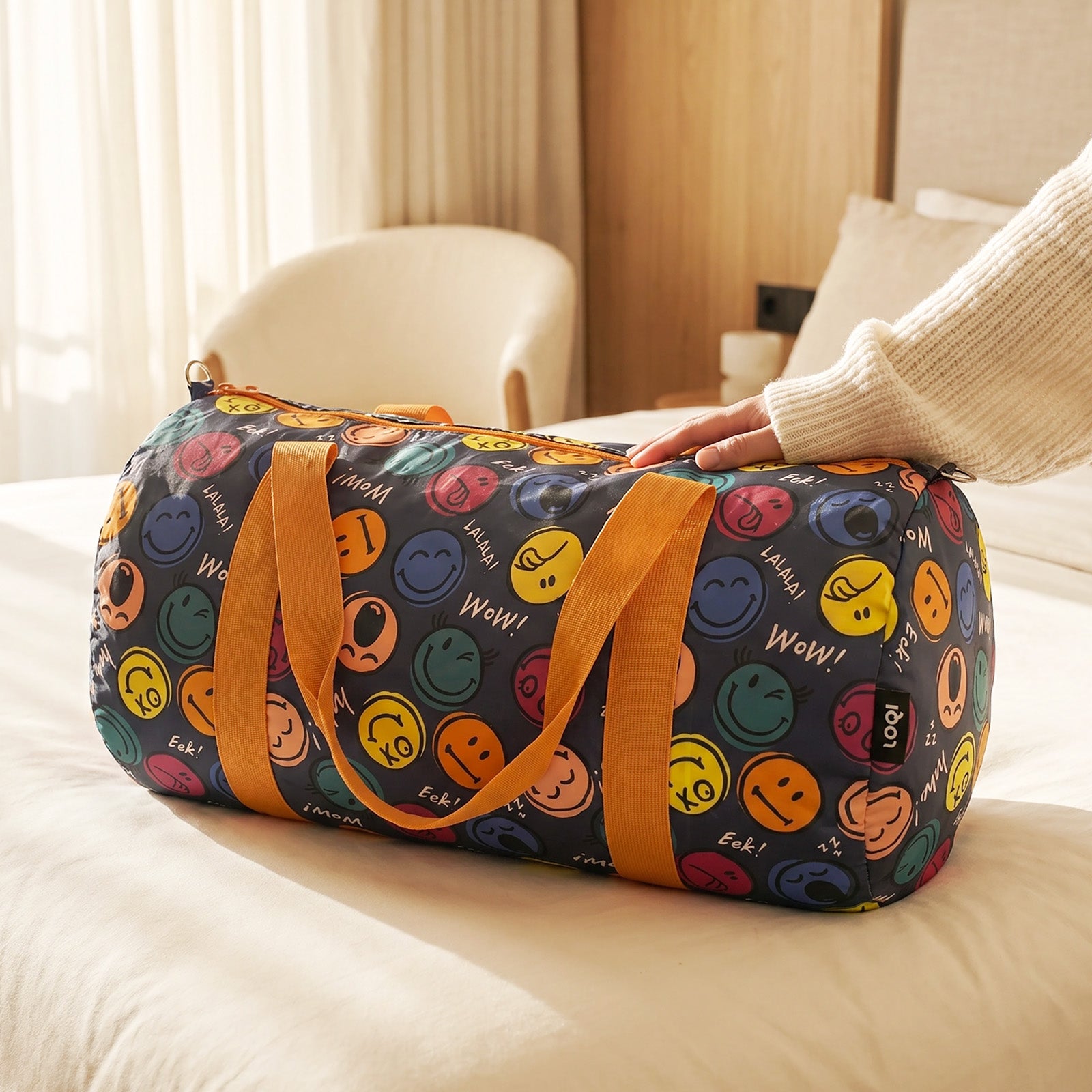 LOQI SMILEY Boys and Girls Recycled Weekender, Duffle Bag, Travel Carry-On Bag, Overnight Bag