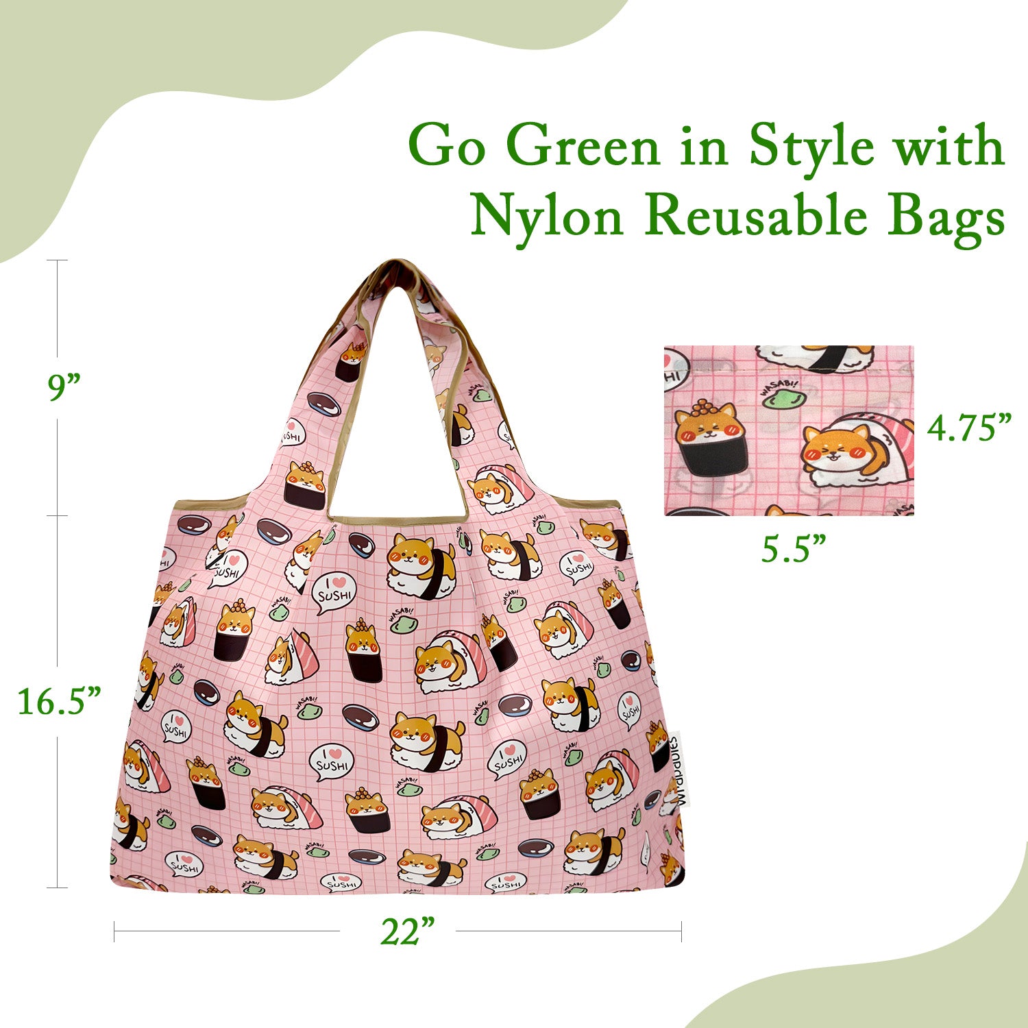 Wrapables Large Nylon Reusable Shopping Bags Foldable Shopping Tote Bags, Reusable Grocery Bags, Travel Bags (Set of 3), Dogs and Penguins