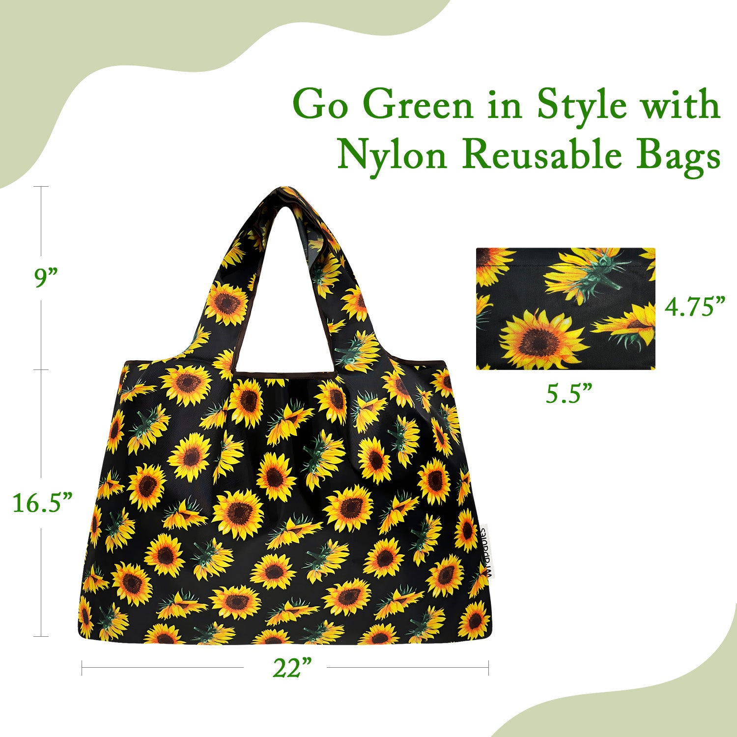Wrapables Large Nylon Reusable Shopping Bags Foldable Shopping Tote Bags, Reusable Grocery Bags, Travel Bags (Set of 3), Floral Fruit