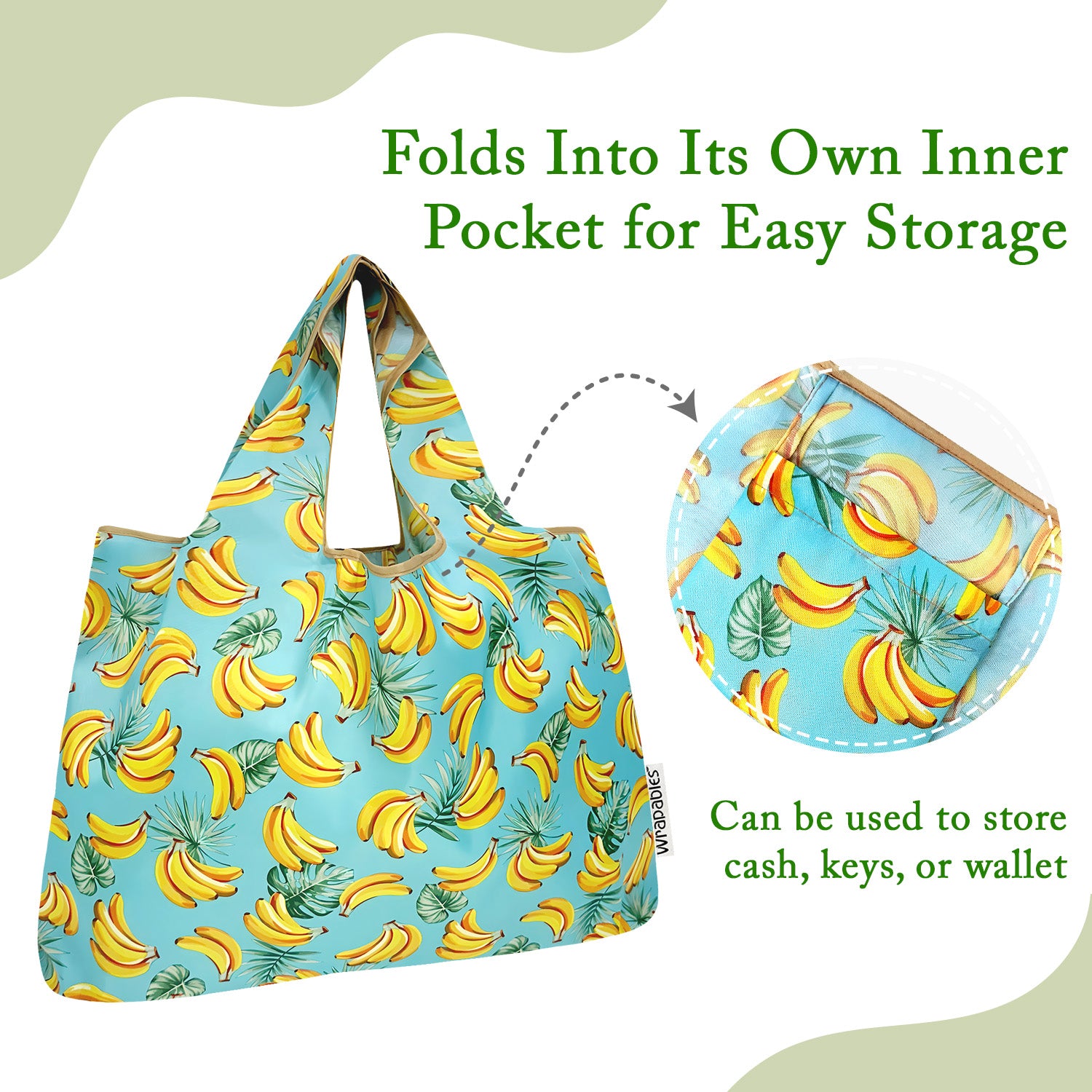 Wrapables Large Nylon Reusable Shopping Bags Foldable Shopping Tote Bags, Reusable Grocery Bags, Travel Bags (Set of 3), Floral Fruit