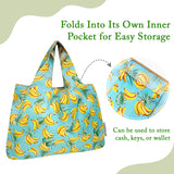 Wrapables Large Nylon Reusable Shopping Bags Foldable Shopping Tote Bags, Reusable Grocery Bags, Travel Bags (Set of 3), Floral Fruit
