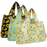 Wrapables Large Nylon Reusable Shopping Bags Foldable Shopping Tote Bags, Reusable Grocery Bags, Travel Bags (Set of 3), Floral Fruit