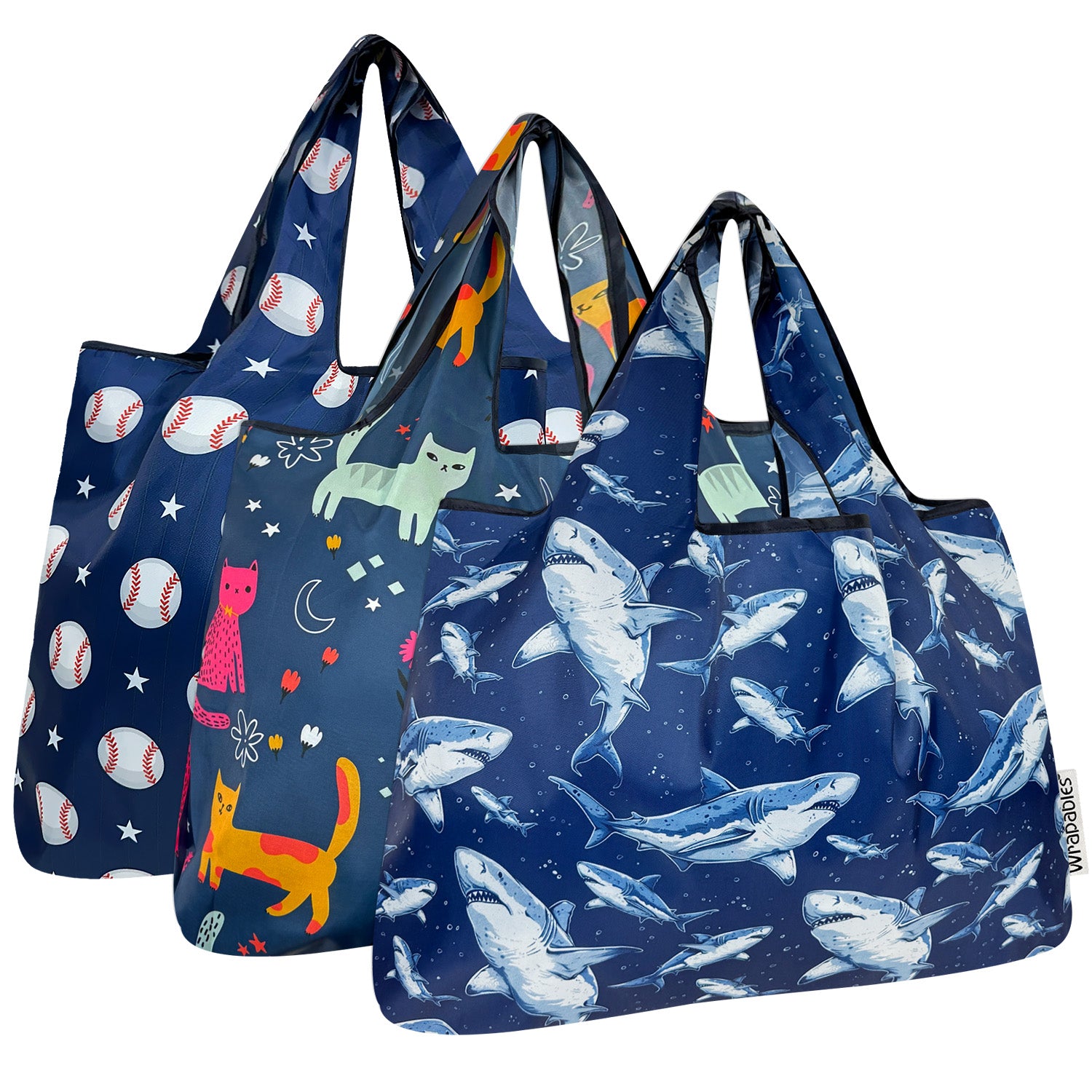 Wrapables Large Nylon Reusable Shopping Bags Foldable Shopping Tote Bags, Reusable Grocery Bags, Travel Bags (Set of 3), Blue Thrills