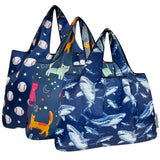 Wrapables Large Nylon Reusable Shopping Bags Foldable Shopping Tote Bags, Reusable Grocery Bags, Travel Bags (Set of 3), Blue Thrills