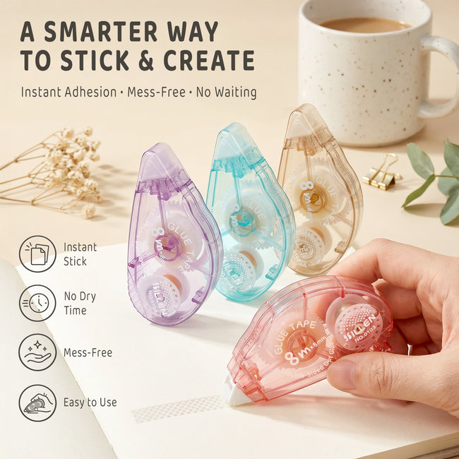 Wrapables Double-Sided Glue Tape Rollers, Glue Tape Runners for Scrapbooking Supplies, Journaling, Photos, Card-Making, Crafts, Office (Set of 4)