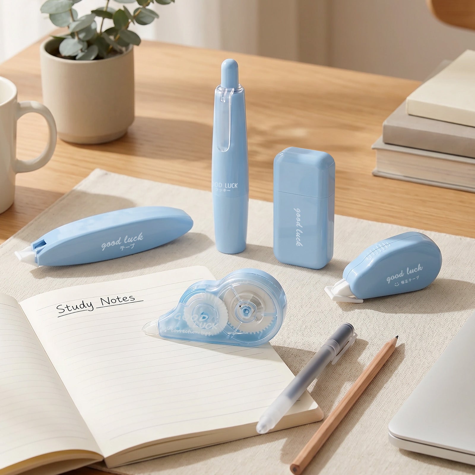 Wrapables Aesthetic White Correction Tape Set, Smooth Pull Out White Correction Tape for Office Supplies (Set of 5), Blue