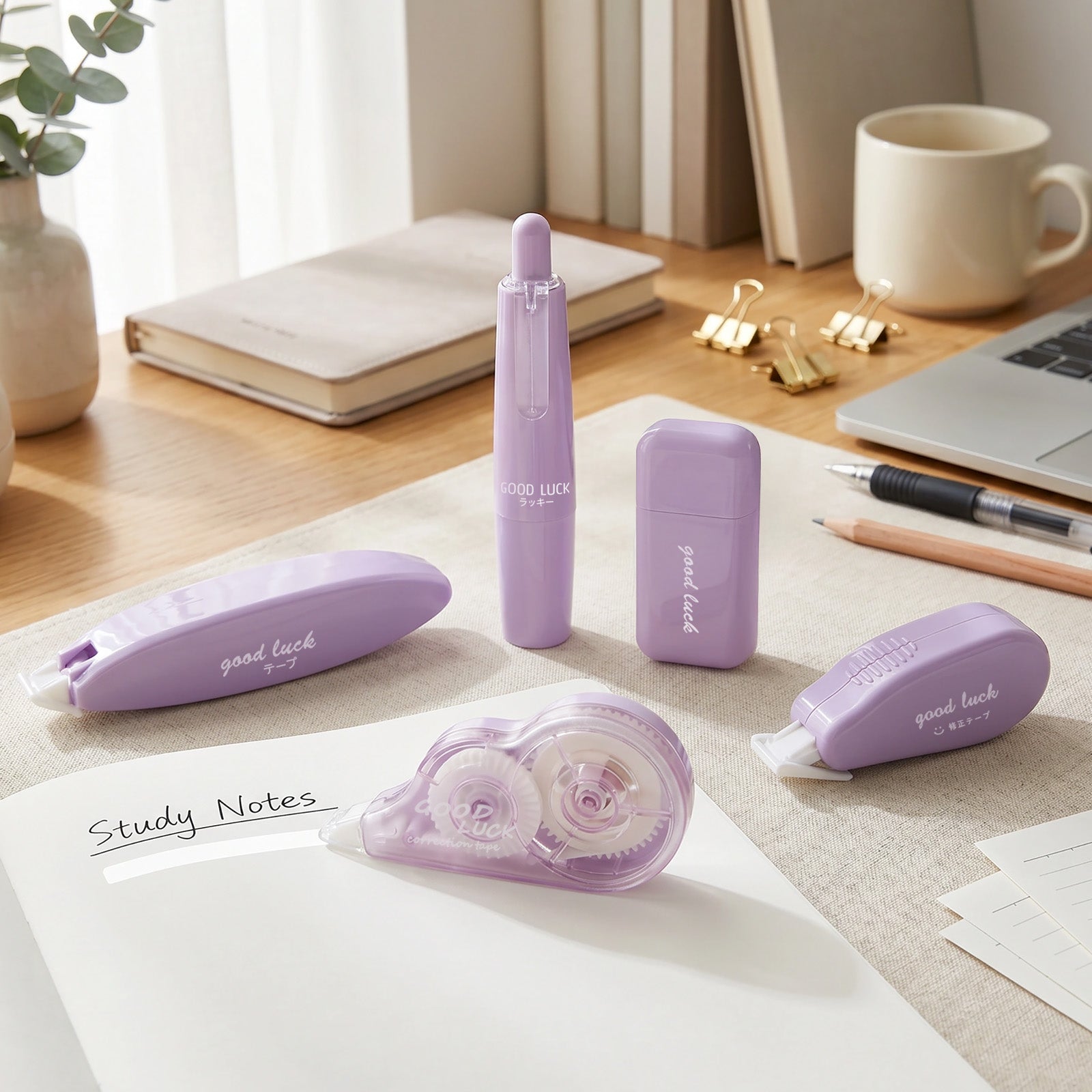 Wrapables Aesthetic White Correction Tape Set, Smooth Pull Out White Correction Tape for Office Supplies (Set of 5), Purple
