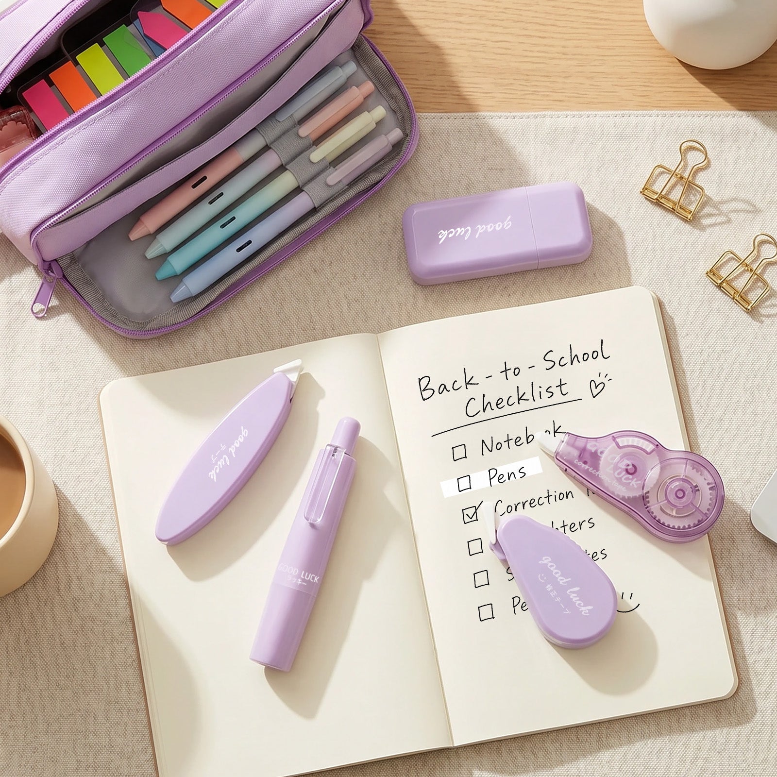Wrapables Aesthetic White Correction Tape Set, Smooth Pull Out White Correction Tape for Office Supplies (Set of 5), Purple