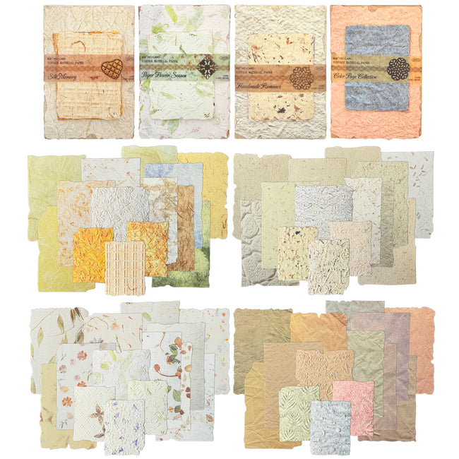 Wrapables Textured Scrapbook Paper Kit, Vintage Embossed Rice Craft Paper for Scrapbooking, Junk Journals, Card Making, Decoupage (Set of 4)