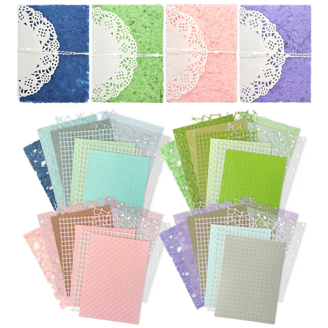 Wrapables Textured Scrapbook Paper and Mesh Fabric Supplies Set, Decorative Paper Kit for Scrapbooking, Junk Journals, Card Making (Set of 4)