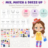 Wrapables Dress Up Sticker and Activity Book for Kids, Girls Sticker and Coloring Activity Book, Fashionista