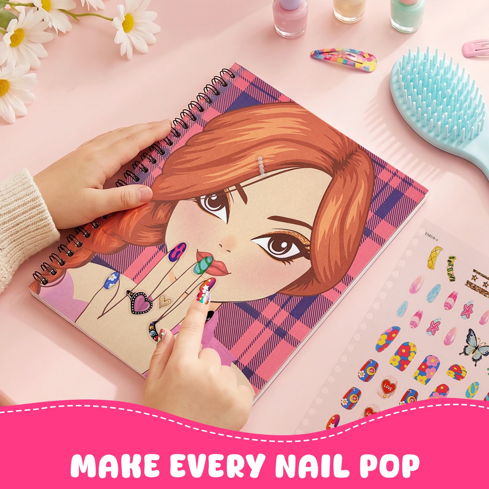 Wrapables Nail Art Dress Up Sticker Book for Kids, Girls Sticker and Coloring Activity Book