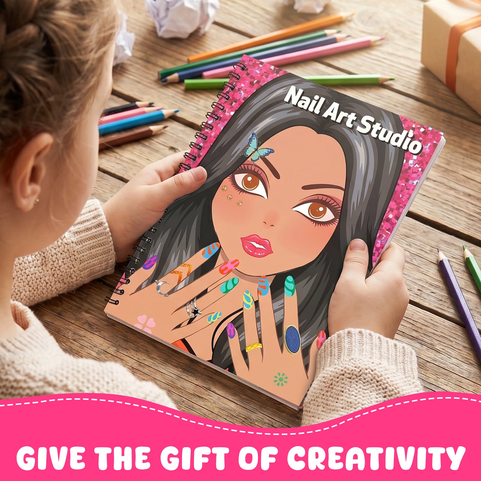 Wrapables Nail Art Dress Up Sticker Book for Kids, Girls Sticker and Coloring Activity Book