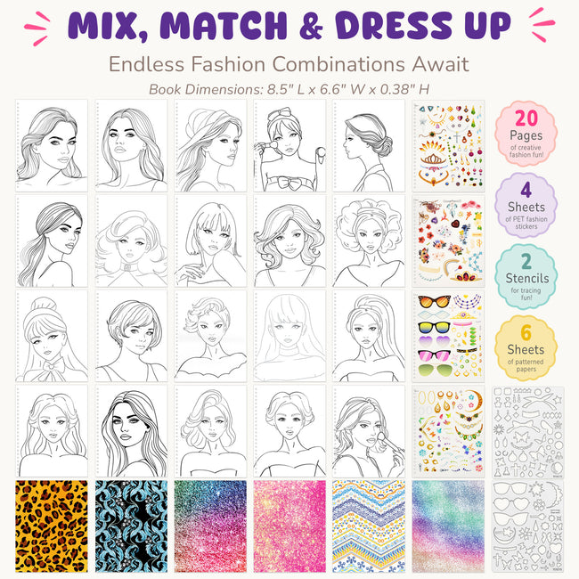 Wrapables Dress Up Sticker Book for Kids, Girls Sticker and Coloring Activity Book, Creativity Book, Fashion Stylist