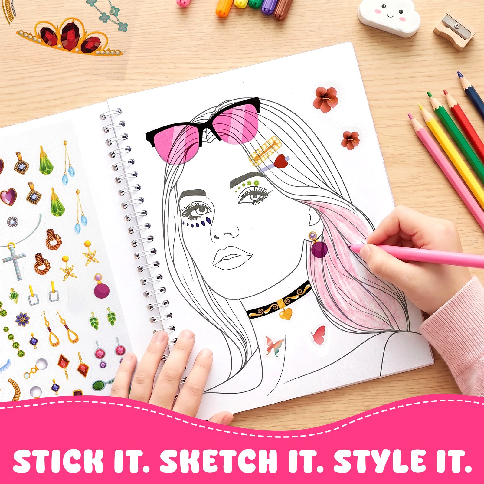 Wrapables Dress Up Sticker Book for Kids, Girls Sticker and Coloring Activity Book, Creativity Book, Fashion Stylist
