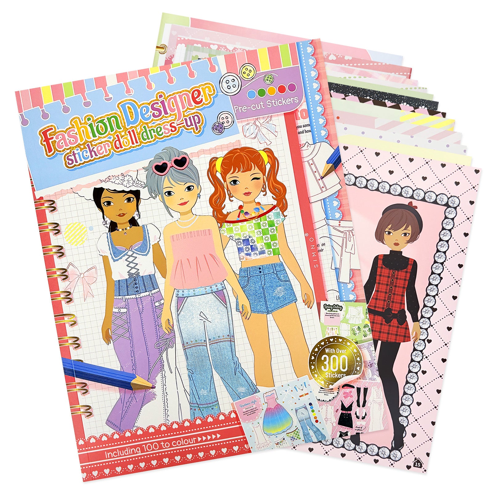 Wrapables Fashion Designer Dress Up Coloring and Sticker Activity Book, Reusable Sticker Book, Creativity Book