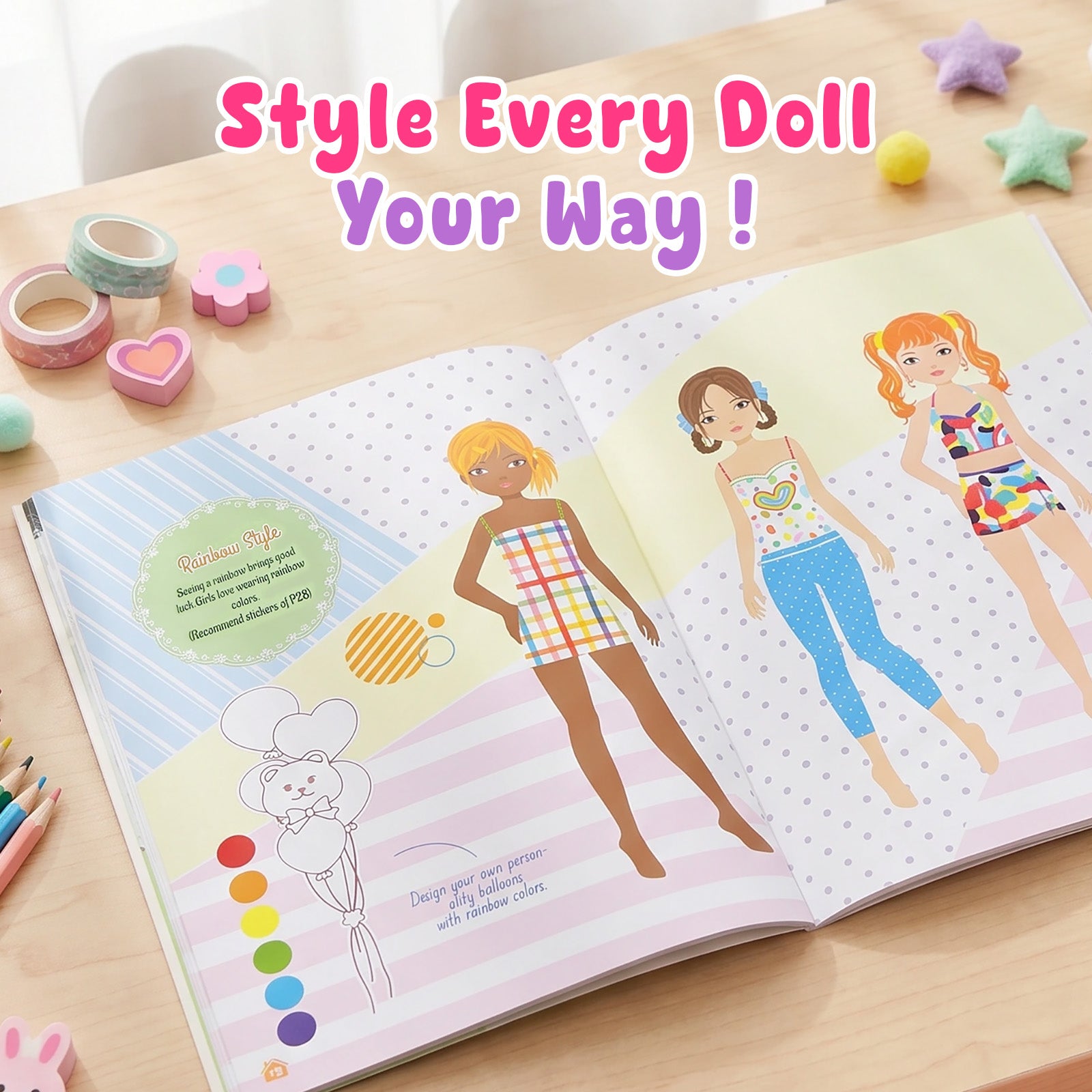Wrapables Fashion Designer Dress Up Coloring and Sticker Activity Book, Reusable Sticker Book, Creativity Book