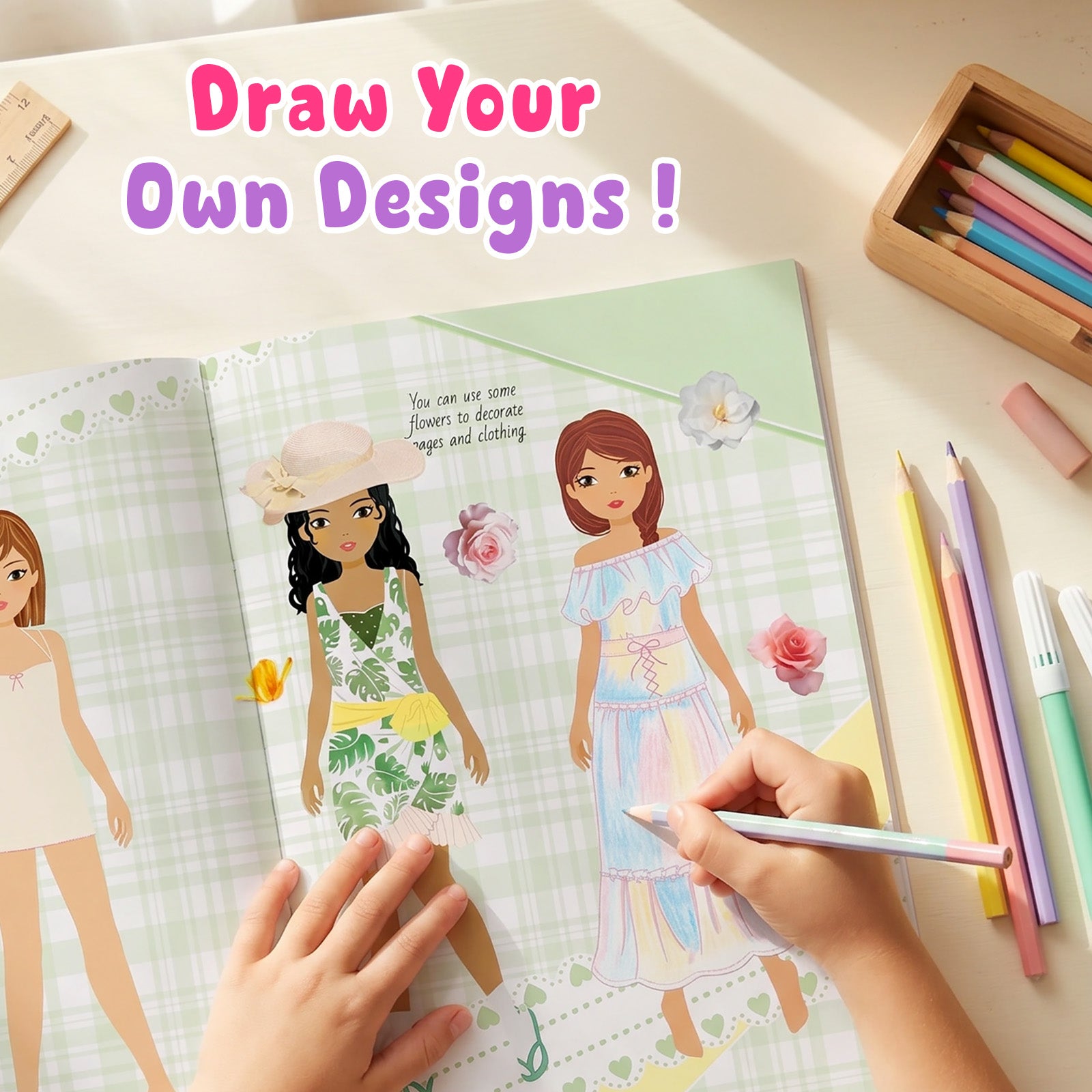 Wrapables Fashion Designer Dress Up Coloring and Sticker Activity Book, Reusable Sticker Book, Creativity Book