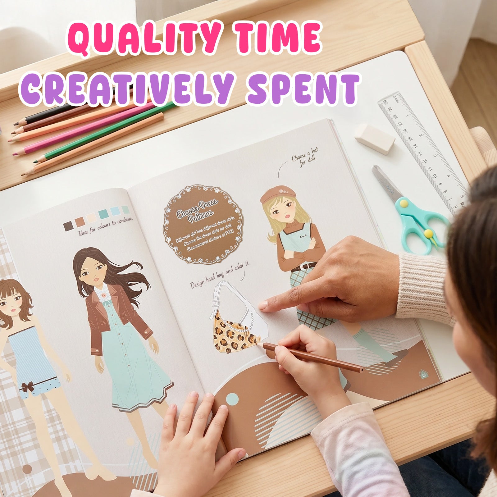 Wrapables Fashion Designer Dress Up Coloring and Sticker Activity Book, Reusable Sticker Book, Creativity Book