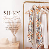 Wrapables 2 Piece Womens Silky Feeling Long Skinny Scarf Set, 55.5 x 5.15 Inch Satin Neck Scarf, Floral Ginkgo