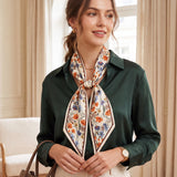 Wrapables 2 Piece Womens Silky Feeling Long Skinny Scarf Set, 55.5 x 5.15 Inch Satin Neck Scarf, Floral Ginkgo